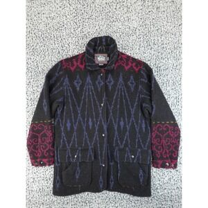 Woolrich Wool Jacket Womens Small Black Geometric Aztec Made In USA Excellent